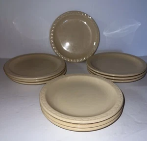 LOT Of 9 SYRACUSE ECONO-RIM SALAD DESSERT PLATES 6.5" ADOBE TAN EMBOSSED EDGES - Picture 1 of 9