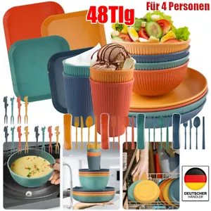 48 Teiliges Unzerbrechliches Geschirr Set Wiederverwendbar Camping 4 Personen DE - Bild 1 von 24
