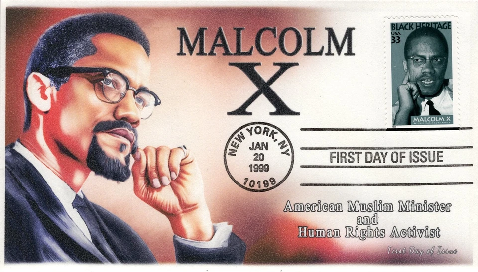 AO 3273-3,1999, Malcom X, First Day Cover, Add-on Cachet, Standard Postmark, Bla - Image 1 of 1
