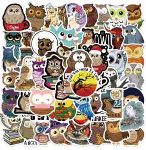 50pc OWLs & Coffee graffiti waterproof stickers. Assorted. - Picture 1 of 3