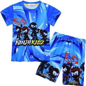 NINJA KIDZ Kids Short Sleeve Pajama Set Summer Tops+Shorts Suit Costumes - Picture 1 of 25