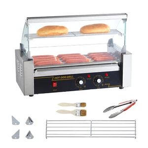 Uimoso Electric 12 Hot Dog 5 Roller Grill Cooker Machine Backsplash & Shelf 750W - Picture 1 of 12