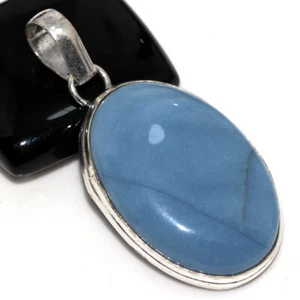 925 Silver Plated Owhyee Blue Opal Ethnic Pendant Handmade Jewelry Size 2" MJ - Picture 1 of 3