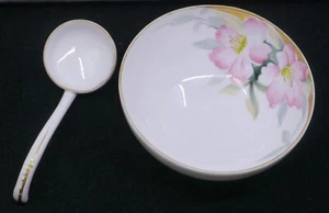 VINTAGE NORITAKE FINE CHINA AZALEA PATTERN FOOTED CONDIMENT BOWL w LADLE - Picture 1 of 7