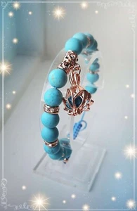 Birthstone of December , Natural Frosted Turquoise with Lotus Charm Bracelet - Picture 1 of 5