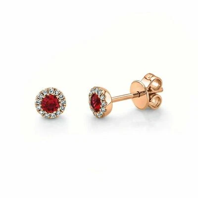 14K Rose Gold Ruby Diamond Stud Earrings Natural Round Halo Solitaire 0.36TCW - Image 1 of 4