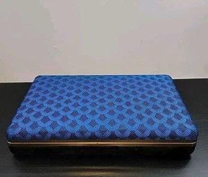 Vintage Jewelry Box Hard Clam Shell Blue Black Case Organizer Mirror - Picture 1 of 7