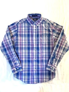 Izod LS Purple Plaid Button Down Boys Size 10/12 Reg - Picture 1 of 4