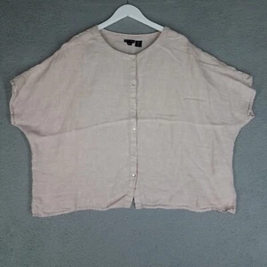 Blusa para mujer Tahari de lino grande de gran tamaño con botones Lagenlook beige playa - Imagen 1 de 9