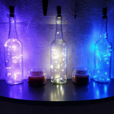 Battery Solar Powered LED String Lights Copper Cork Wire Wine Bottle Lamp SS494 - Image 1 of 4