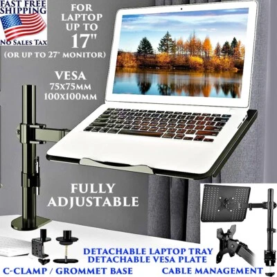 MONITOR LAPTOP STAND FULLY ADJUSTABLE SWIVEL MONITOR DESK MOUNT VESA LAPTOP TRAY - Image 1 of 4