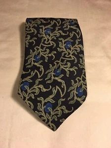 Giorgio Armani Cravatte Blue With Green Vines Silk Necktie - Picture 1 of 8