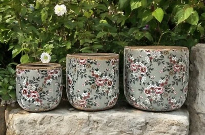 Blumentopf Pflanztopf Übertopf Clayre & Eef versch. Größen Keramik Blumenmotiv - Bild 1 von 4