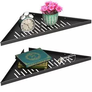 Wall Corner Shelf 2 Pc_Large_blk - Sleek Stylish Aluminum Corner Wall Shelf f... - Picture 1 of 7