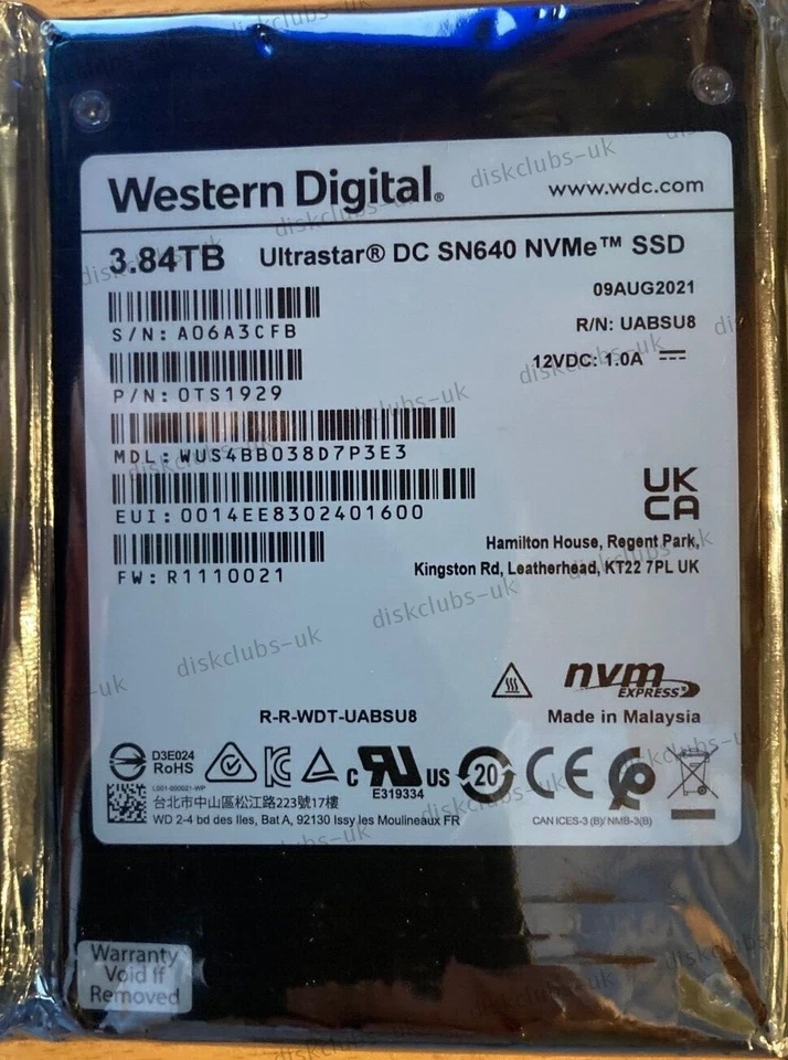 Western Digital DC SN640 3.84tb Enterprise SSD 2.5" PCIe NVMe U.2 4/4 - Image 1 of 1