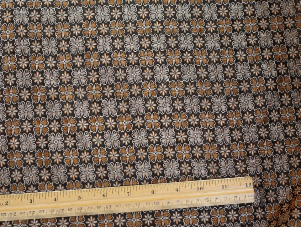 Orange/Black Satin Brocade Jacquard 100% Silk Fabric 44" Wide, By Yard (JD-357) - Image 1 of 1