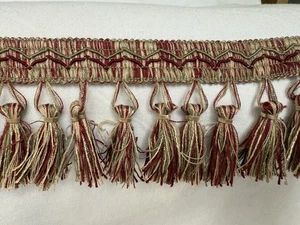 3" Burgundy tan sage Tassel gimp Upholstery Trim 6.5 Yards - Picture 1 of 4