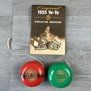 X 2 DUNCAN SUPER YO-YO TOURNAMENT TOPS 50's 60's WOOD WOODEN Red & Green VTG - Picture 1 of 11