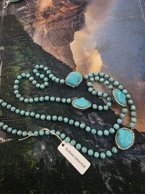 Susan Graver Strand Beaded Necklace with Simulated Turquoise Beads - Image 1 of 2