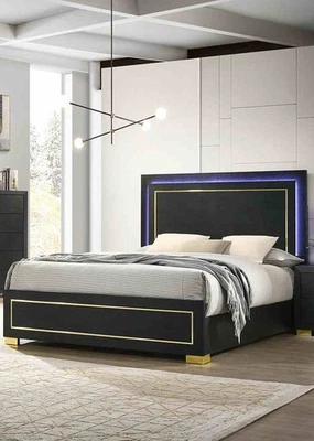 Juego de cama estilo contemporáneo tamaño queen 1 pieza acabado negro muebles de dormitorio Foto 1 de 4