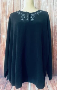 Women’s Size 24 26 Sweater Classic Elements Black Knit Embroidered Floral Bust  - Picture 1 of 11
