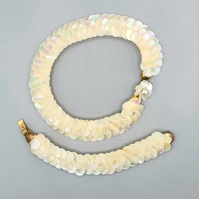 Collar retro vintage Tiki madreperla disco escala pez 15" y pulsera 7" Foto 1 de 4