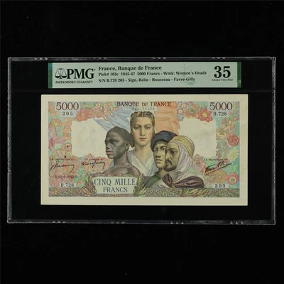 1945-47 France Banque De France 5000 Francs Pick#103c PMG 35 Choice Very Fine - Image 1 of 4