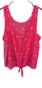GYPSY JADE WOMEN Top XL BUTTON SLEEVELESS BLOUSE Waist Tie Red Floral - Picture 1 of 9