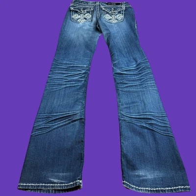 L.A Idol Jeans Women Rhinestone Size 7 30x34 Cotton Blend Bling Embroidered - Image 1 of 4