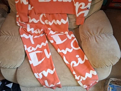 Champion Reverse Weave AOP All Over Logo Sweatshirt Pants Set Sweatsuit Size S - Image 1 of 4