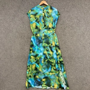 Veronika Maine Dress Womens Size 8 Multicolour Satin Midi Belt Shift 26419 - Picture 1 of 13
