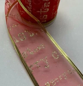 3 Rolls 'Red Merry Xmas' Fabric Wire Edge Christmas Ribbon 60mm Wide - Picture 1 of 1