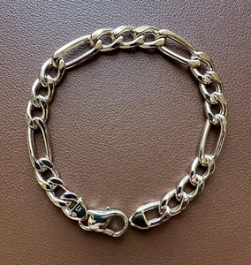 Unisex 14k Yellow & Rose Gold 8.25" 8mm Wide Puffed Figaro Link Chain Bracelet - Picture 1 of 8