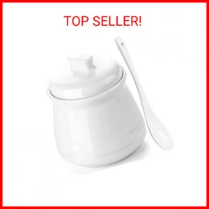 Ceramic Sugar Bowl with Lid and Spoon, 12oz Farmhouse Sugar Jar, Porcelain Sugar - Picture 1 of 2