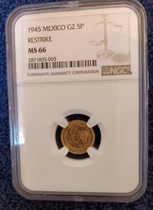 1945 Mexico gold 2 1/2 Pesos, 2.5 or dos y medio, NGC MS66 - Picture 1 of 3