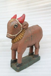 Old Wooden Nandi Toy Figure Hand Painted Nandi Figure Figurine Cow NH5842 - Picture 1 of 12