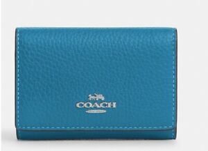 NWT COACH PEBBLE ELECTRIC BLUE LEATHER MICRO WALLET CM238 BAG PURSE TRIFOLD