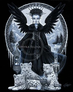 Myka Jelina Art Signed Wynter Snow Leopard Princess Art PRINT Gothic Angel - Bild 1 von 8