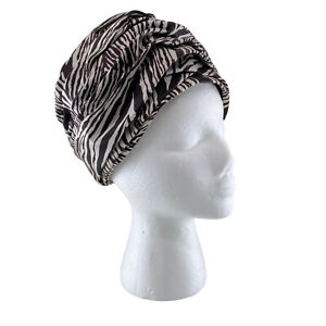 Turban Hat Black Silver Silk Zebra Stripe Lined Vintage 1950s Chas A Stevens
