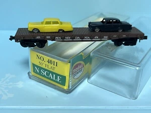 N Scale Model Power Flat Car Pennsylvania 474200 W/Passenger Vehicles Load 4011 - Picture 1 of 10