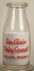 EAU CLAIRE DAIRY COUNCIL WISCONSIN HALF PINT MILK BOTTLE SUN PICTURE - Picture 1 of 5