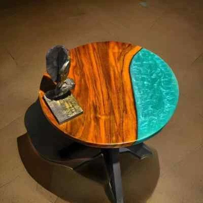 18" Custom Epoxy Table Top, Handmade Epoxy Table Top, Natural Wood Resin Style - Image 1 of 4