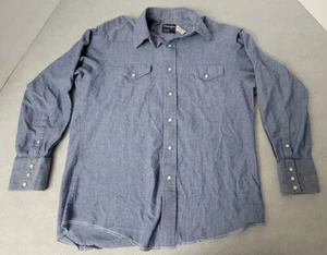 Camicia western vintage Wrangler Pearl Snap uomo coda grande denim 16,5 33 X-Lunga - Foto 1 di 12