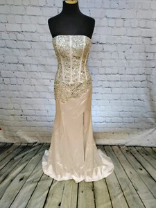 666 RIVA DESIGNS SZ 8 IV  BEADED FORMAL PARTY GOWN DRESS - Picture 1 of 10