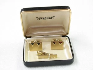 Towncraft Gold Tone Matching Cufflinks and Tie Clip Set - Picture 1 of 5