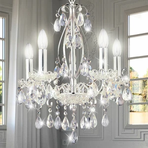 Chrom Decken Kronleuchter Kristall Behang Wohn Ess Zimmer Pendel Lampe Lüster - Bild 1 von 8