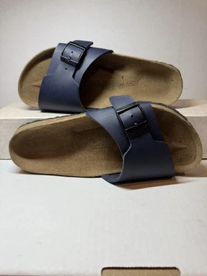 Sandalias Birki’s By Birkenstock Madrid 39 EE. UU. 8 Plantilla de corcho de cuero azul marino nuevas sin caja Foto 1 de 4