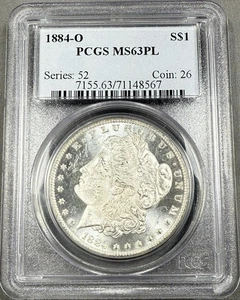 Dólar Morgan 1884-O $1 - PCGS MS63PL - Elección PQ Blast White - Imagen 1 de 2