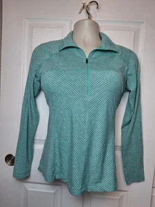 Top Columbia Omni-Wick 1/2 Cremallera Talla Med Cuello Imitado Manga Larga Azul Aqua Rayas  - Imagen 1 de 8