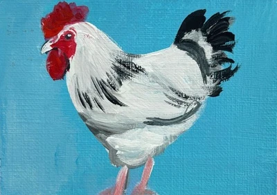 ACEO 原创 Abstact 鸡艺术农场动物微型绘画 — 第 1/2 张图片